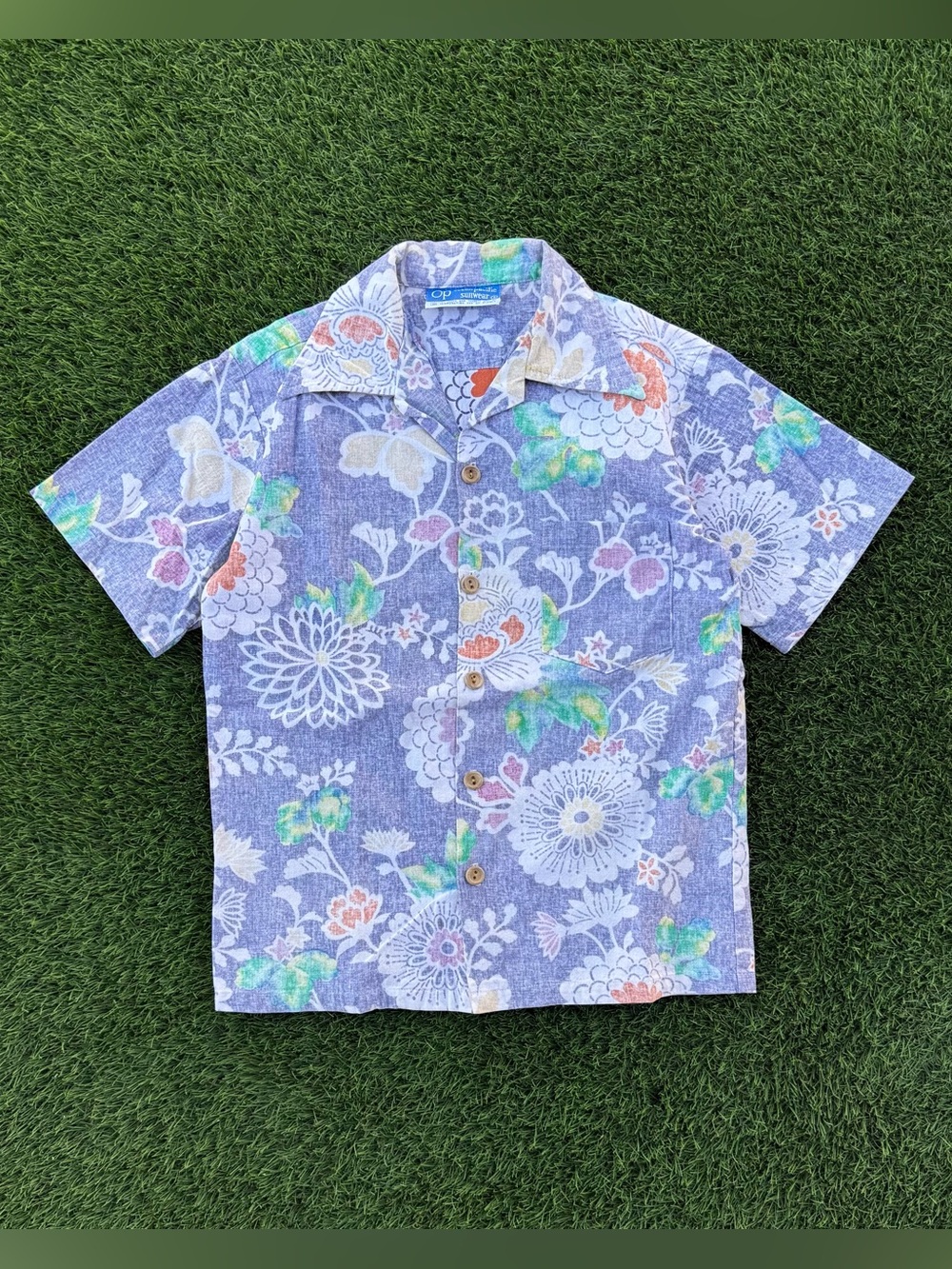 Vtg 90s Ocean Pacific Sunwear Floral Print Button Up Shirt Short Sleeve Sz Small